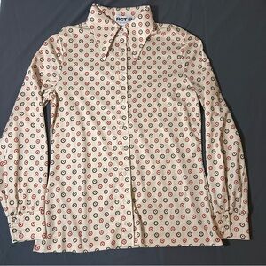 Act III Women Top Medium Geometric Vtg 70s Button Up Grannycore Disco Collar